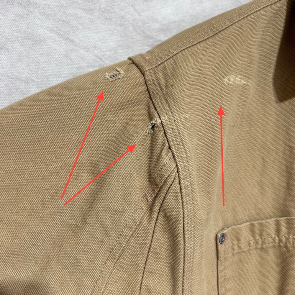 Jesse James Workwear Canvas Shirt Jacket Tan Fleece Lined Mens Large Distressed - Picture 7 of 8